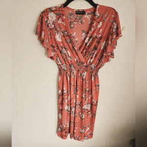 Anne Morgan V-plunge Elastic Waistline Flying Sleeve Floral Sz 2X